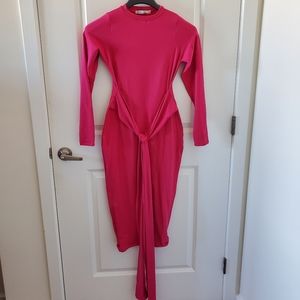 Rebdolls pink tie waist midi dress. Size medium
